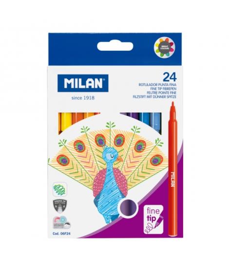Milan Pack de 24 Rotuladores - Tinta al Agua - Punta Fina 2mm - 154mm - Colores Surtidos