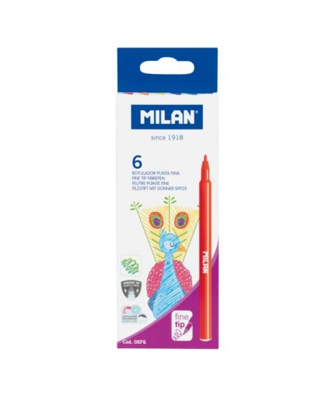 Milan Pack de 6 Rotuladores - Tinta al Agua - Punta Fina 2mm - 154mm - Colores Surtidos