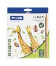 Milan Maxi Pack de 12 Lapices de Colores - Madera Certificada FSC - Incluye Sacapuntas - Triangulares - Colores Surtidos