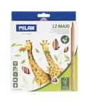 Milan Maxi Pack de 12 Lapices de Colores - Madera Certificada FSC - Incluye Sacapuntas - Triangulares - Colores Surtidos