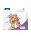 Milan Pack de 24 Lapices de Colores Acuarelables - Caja Metalica - Todo Mina - Incluye Pincel - Colores Surtidos