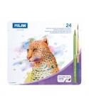 Milan Pack de 24 Lapices de Colores Acuarelables - Caja Metalica - Todo Mina - Incluye Pincel - Colores Surtidos