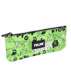 Milan Tandem 2 Estuche Portatodo Plano - Compacto - Cierre de Cremallera - 23x9x1.5cm - Color Verde