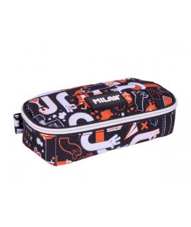 Milan Fingers Estuche Portatodo - Ovalado - Cierre con Cremallera - Malla Interior - 20.5x9x5.5cm - Color Naranja