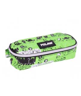 Milan Tandem 2 Estuche Portatodo - Ovalado - Cierre con Cremallera - Malla Interior - 20.5x9x5.5cm - Color Verde