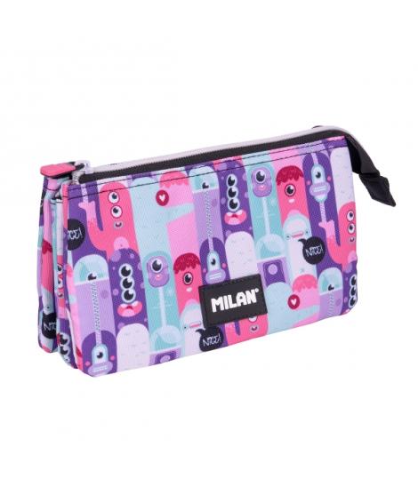 Milan Aliens 2 Estuche Portatodo - 5 Compartimentos - 22x12x4cm - Color Rosa