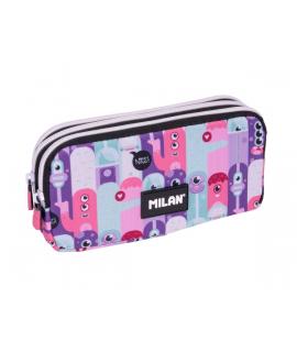 Milan Aliens 2 Estuche Portatodo - Cremallera - 3 Compartimentos - 22x11x6.5cm - Color Rosa