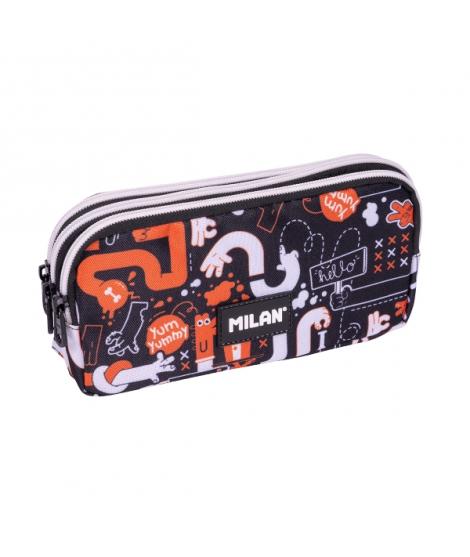 Milan Fingers Estuche Portatodo - Cremallera - 3 Compartimentos - 22x11x6.5cm - Color Naranja