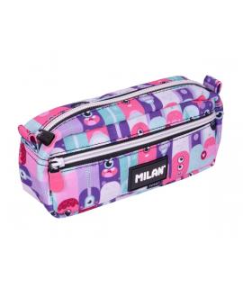 Milan Aliens 2 Estuche Portatodo - Rectangular - 2 Cremalleras - 21x8.5x6.1cm - Color Rosa