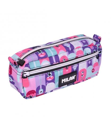 Milan Aliens 2 Estuche Portatodo - Rectangular - 2 Cremalleras - 21x8.5x6.1cm - Color Rosa