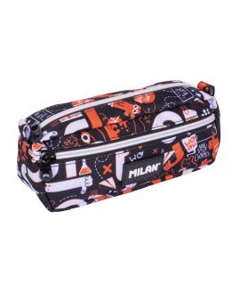 Milan Fingers Estuche Portatodo - Rectangular - 2 Cremalleras - 21x8.5x6.1cm - Color Naranja