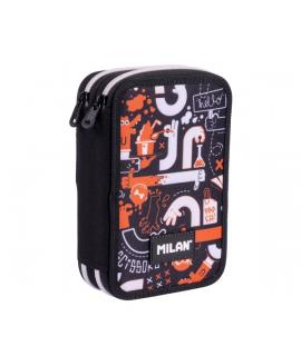 Milan Fingers Plumier de 2 Pisos con Regla - Sacapuntas - Gomas de Borrar - Lapices de Grafito y de Colores - Rotuladores - Boli