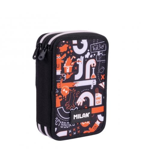 Milan Fingers Plumier de 2 Pisos con Regla - Sacapuntas - Gomas de Borrar - Lapices de Grafito y de Colores - Rotuladores - Boli