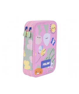 Milan Green and Grow Plumier de 2 Pisos con Regla - Sacapuntas - Gomas de Borrar - Lapices de Grafito y de Colores - Rotuladores