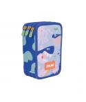 Milan Blue Odyssey Plumier de 3 Pisos con Goma de Borrar - Sacapuntas - Lapiz - 3 Boligrafos - Regla - 12 Lapices de Colores - 6