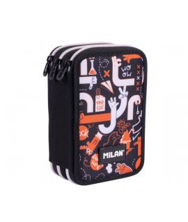 Milan Fingers Plumier de 3 Pisos con Goma de Borrar - Sacapuntas - Lapiz - 3 Boligrafos - Regla - 12 Lapices de Colores - 6 Lapi