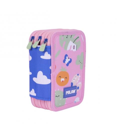 Milan Green and Grow Plumier de 3 Pisos con Goma de Borrar - Sacapuntas - Lapiz - 3 Boligrafos - Regla - 12 Lapices de Colores -