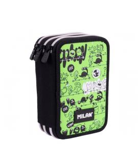 Milan Tandem 2 Plumier de 3 Pisos con Contenido Surtido - 19.5x13x7.5cm - Color Verde