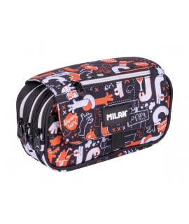 Milan Fingers Estuche Portatodo con Solapa - Cremallera - 4 Compartimentos - 13x24x10cm - Color Naranja