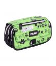 Milan Tandem 2 Estuche Portatodo con Solapa - Cremallera - 4 Compartimentos - 13x24x10cm - Color Verde