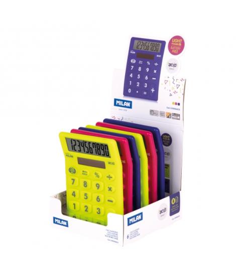 Milan Acid Expositor con 6 Calculadoras de Sobremesa - 10 Digitos - Colores Surtidos