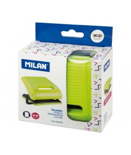 Milan Acid Taladro Perforador - Incluye Guia de Plastico - hasta 15 Hojas - Bloqueo de Seguridad - Facil Vaciado - Color Amarill