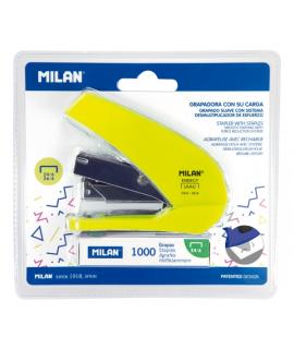 Milan Acid Energy Saving Grapadora Compacta - 1000 Grapas Incluidas - hasta 20 Hojas - Grapas 24/6 y 26/6 - Color Amarillo