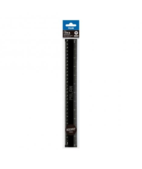 Milan Shadow Regla de 30cm - Plastico Rigido - Opaca - Centimetros y Pulgadas - Color Negro
