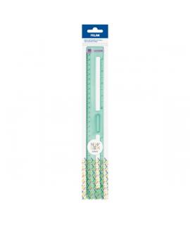 Milan New Look Regla de 30cm - Plastico Rigido - Transparente - Centimetros y Pulgadas - Color Verde