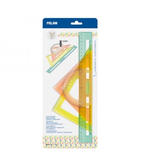 Milan New Look Pack de Reglas de Trazado - Plastico Rigido - Transparente - Centimetros y Pulgadas - Colores Surtidos