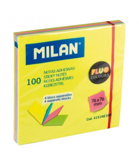 Milan Fluo Pack de 100 Notas Adhesivas - Colores Neon - 76x76mm - Colores Surtidos