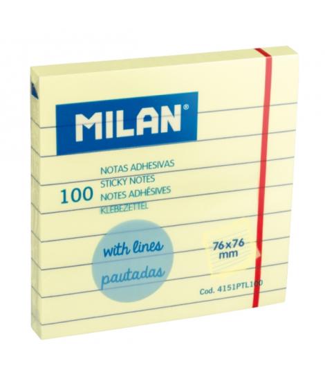 Milan Pack de 100 Notas Adhesivas - Pautadas - 76x76mm - Color Amarillo