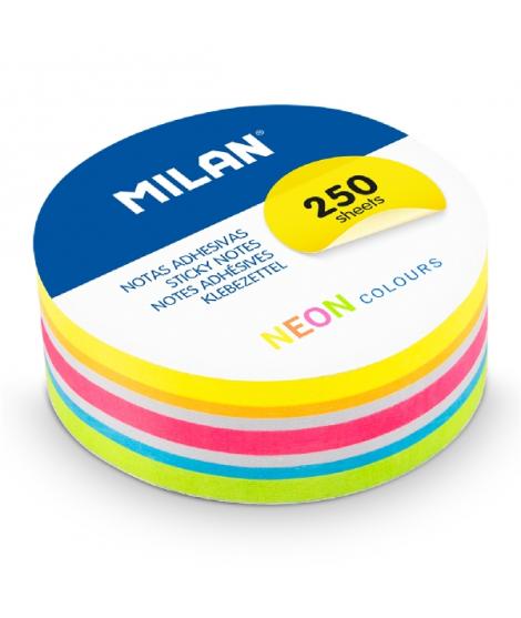 Milan Pack de 250 Notas Adhesivas - Colores Neon - Redondas - 67mm - Colores Surtidos
