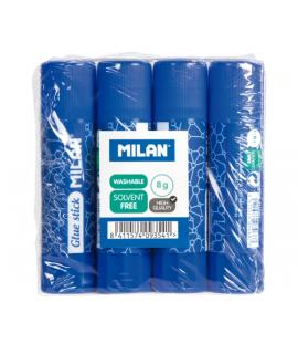 Milan Pack 4 Barras de Pegamento 8 g - Multiusos - Multisuperficies - Sin Disolventes - Uso Escolar - Color Azul