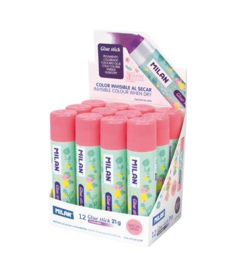 Milan Fairy Tale Expositor con 12 Barras de Pegamento 21g - Multiusos - Multisuperficies - Sin Disolventes - Uso Escolar - Color