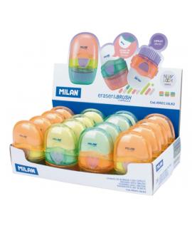 Milan Capsule New Look Expositor con 16 Gomas de Borrar con Cepillo - Colores Surtidos