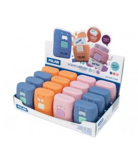 Milan Compact Fun Animals Expositor con 16 Gomas de Borrar con Cepillo - Colores Surtidos