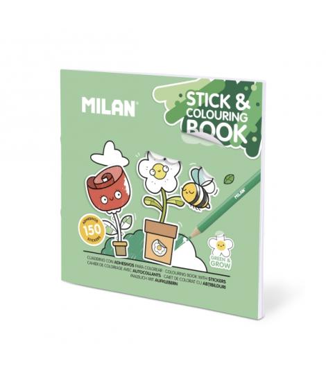 Milan Green and Grow Cuaderno para Colorear - con Adhesivos - 140g - 21x21cm - Colores Surtidos