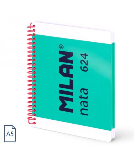 Milan Nata 624 Cuaderno A5 con Espiral - Hojas Blancas - 80 Hojas de 95g - Tapa Dura - Color Verde