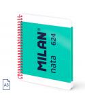 Milan Nata 624 Cuaderno A5 con Espiral - Hojas Blancas - 80 Hojas de 95g - Tapa Dura - Color Verde
