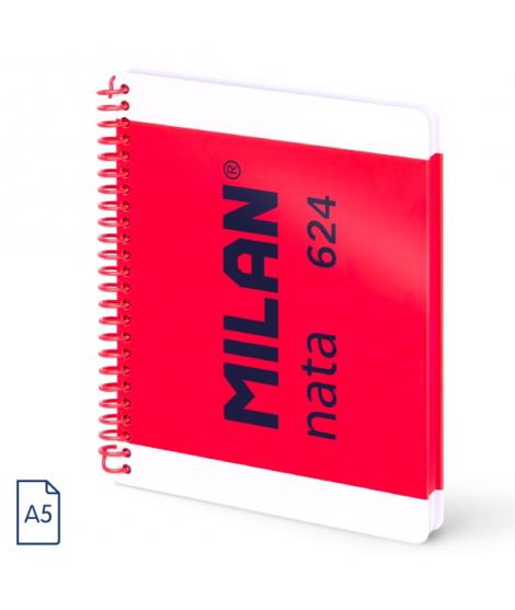Milan Nata 624 Cuaderno A5 con Espiral - Hojas Blancas - 80 Hojas de 95g - Tapa Dura - Color Rosa