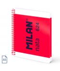 Milan Nata 624 Cuaderno A5 con Espiral - Papel a Lineas de 7mm - 80 Hojas de 95g - Tapa Dura - Color Rosa