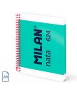 Milan Nata 624 Cuaderno A5 con Espiral - Cuadriculado - 80 Hojas de 95Gr - Tapa Dura - Color Verde
