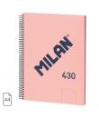 Milan 430 Since 1918 Cuaderno A4 con Espiral - Hojas Blancas - 80 Hojas de 95g - Tapa Dura - Color Rosa