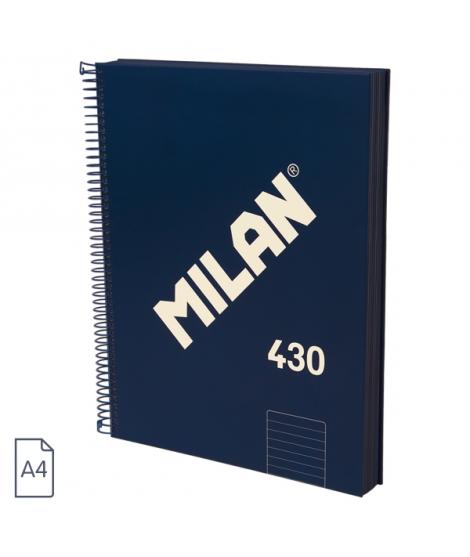 Milan 430 Since 1918 Cuaderno A4 con Espiral - Papel a Lineas de 7mm - 120 Hojas de 95g - Tapa Dura - Color Azul