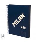 Milan 430 Since 1918 Cuaderno A4 con Espiral - Papel a Lineas de 7mm - 120 Hojas de 95g - Tapa Dura - Color Azul