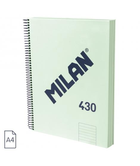 Milan 430 Since 1918 Cuaderno A4 con Espiral - Papel a Lineas de 7mm - 120 Hojas de 95g - Tapa Dura - Color Menta