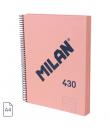 Milan 430 Since 1918 Cuaderno A4 con Espiral - Papel a Lineas de 7mm - 120 Hojas de 95g - Tapa Dura - Color Rosa