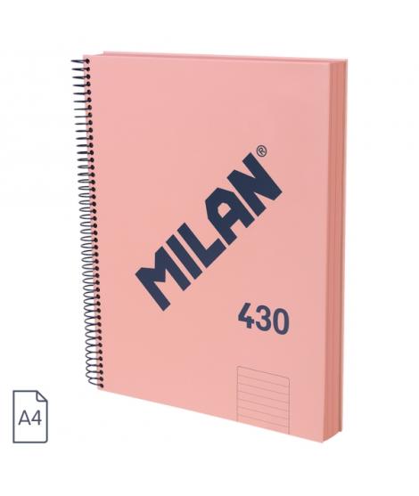 Milan 430 Since 1918 Cuaderno A4 con Espiral - Papel a Lineas de 7mm - 120 Hojas de 95g - Tapa Dura - Color Rosa