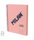 Milan 430 Since 1918 Cuaderno A4 con Espiral - Cuadricula 5x5mm - 120 Hojas de 95g - Tapa Dura - Color Rosa